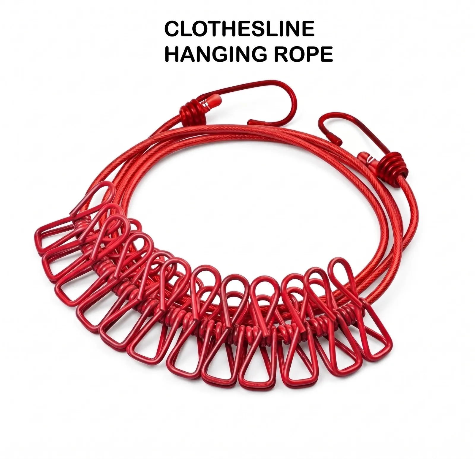 Portable Elastic Travel Clothesline with 12 Pegs / Clips & Steel Hooks – Heavy-Duty Windproof Clothes Hanging Rope for Indoor & Outdoor Use